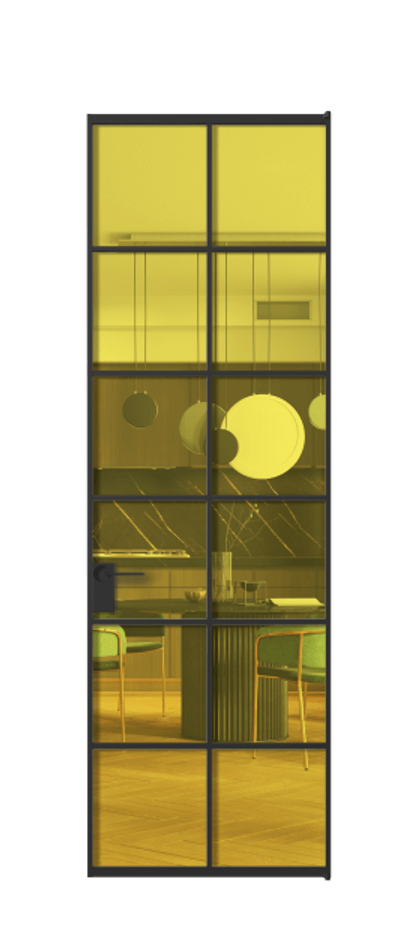 Алюминиевая дверь АЛПЛ040.05 Алюминий Черный Прозрачное жёлтое стекло, триплекс Цена 143570  | Volhovec