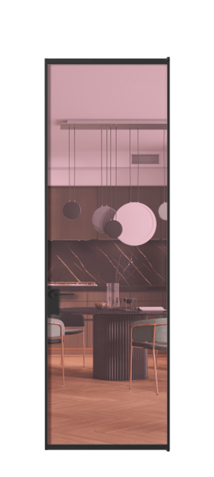 Алюминиевая дверь АЛПЛ040.01 Алюминий Черный Прозрачное розовое стекло, триплекс Цена 132370  | Volhovec