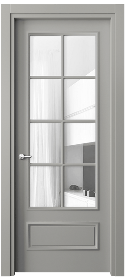 Дверь межкомнатная Paris 8112 Матовый нейтральный серый Прозрачное стекло Гладкий наличник МНСР Цена 76999 ₽ Наличники уже входят в базовый комплект. Фабрика дверей Волховец 8 (800) 551 43 19 Межкомнатная дверь Paris 8112 Матовый нейтральный серый Прозрачное стекло Цена 76999 ₽| Volhovec
