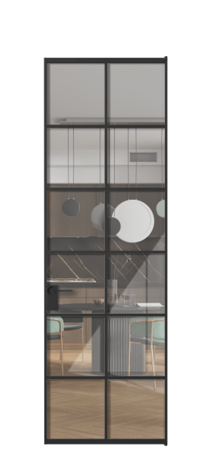 Алюминиевая дверь АЛПЛ040.05 Алюминий Черный Рефлективное прозрачное стекло "Stopsol", калёное Цена 151570  | Volhovec