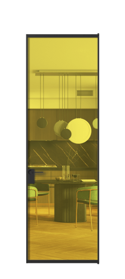 Алюминиевая дверь АЛПЛ040.01 Алюминий Черный Прозрачное жёлтое стекло, триплекс Цена 132370  | Volhovec