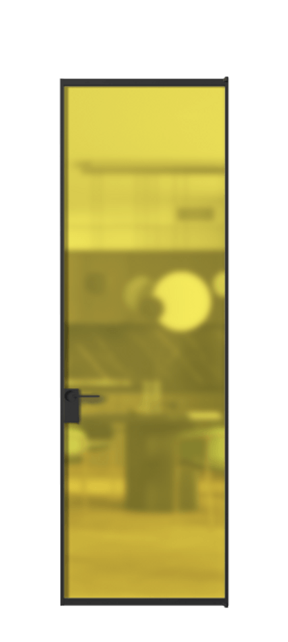 Алюминиевая дверь АЛПЛ040.01 Алюминий Черный Сатинированное жёлтое стекло, триплекс Цена 132370  | Volhovec