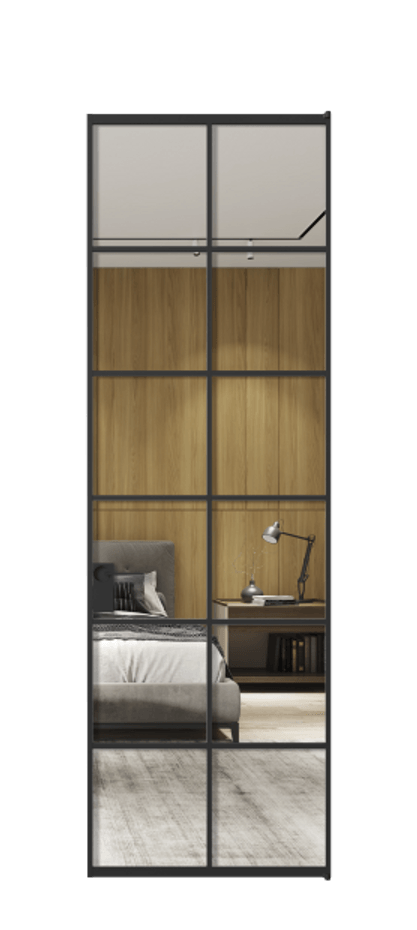 Алюминиевая дверь АЛПЛ040.05 Алюминий Черный Двустороннее зеркало, триплекс , триплекс 6 мм Цена 143570  | Volhovec