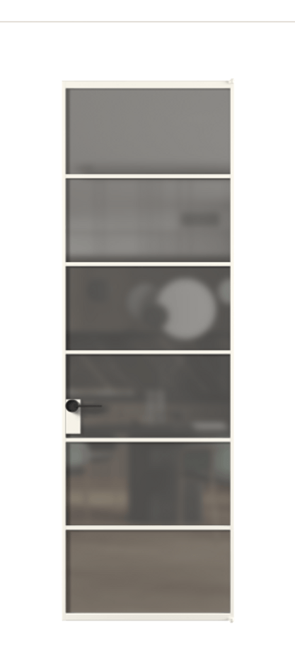 Алюминиевая дверь АЛПЛ040.04 Алюминий пудровый белый Сатинированное серое стекло, триплекс Цена 148570  | Volhovec