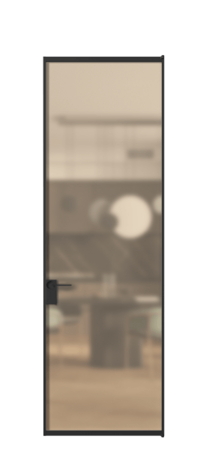 Алюминиевая дверь АЛПЛ040.01 Алюминий Черный Сатинированное оранжевое стекло, триплекс Цена 132370  | Volhovec