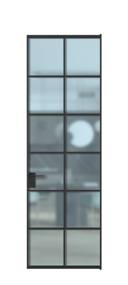 Алюминиевая дверь АЛПЛ040.05 Алюминий Черный Сатинированное голубое стекло, триплекс Цена 143570  | Volhovec