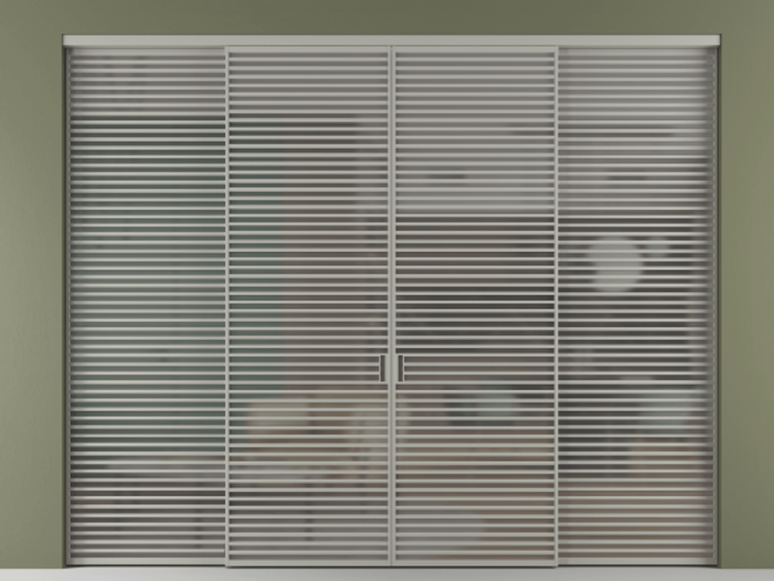 Перегородка Formato внутри проёма четырёхстворчатая АЛПР 040.07 Алюминий нейтральный серый Сатинированное серое стекло, триплекс Цена 789200 ₽  | Volhovec