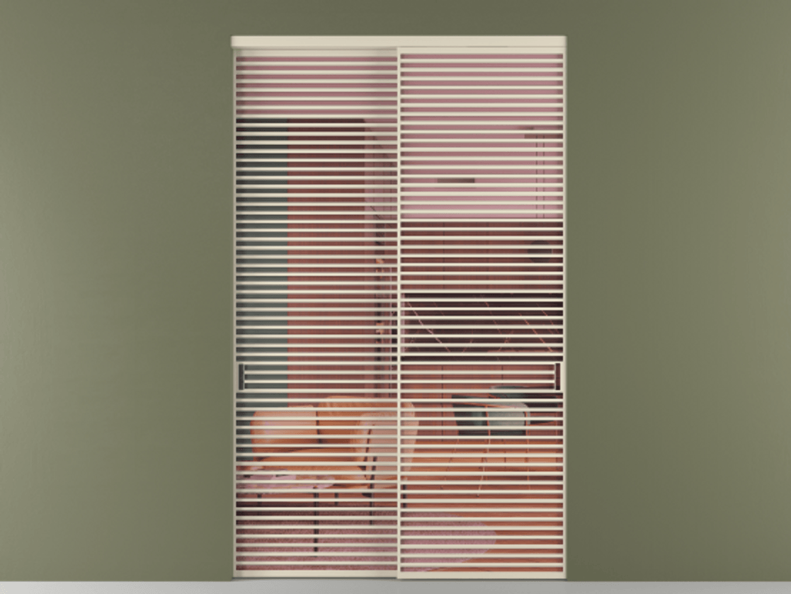 Межкомнатная дверь New Перегородка Formato внутри проёма двустворчатая АЛПР 040.07 Алюминий бежево-серый Прозрачное розовое стекло, триплекс Цена 658300  | Volhovec