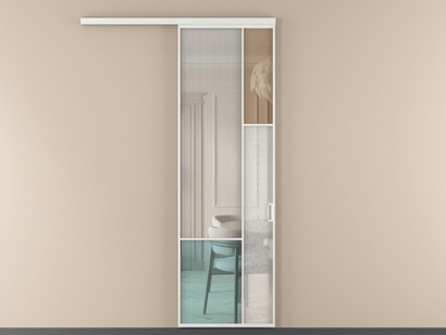 Алюминевая перегородка vd1_8 Алюминий светло-серый Четыре стекла. Цвет Алюминий светло-серый. Материал Алюминий в эмали. Коллекция Перегородка Mosaic вдоль стены одностворчатая. Картинка.