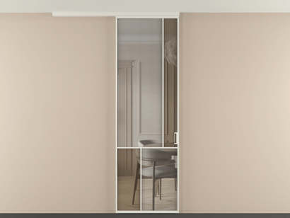 Алюминевая перегородка vdp1_1 БЕЛ. Цвет Алюминий Белый. Материал Алюминий. Коллекция Перегородка Mosaic вдоль стены на потолок одностворчатая. Картинка.