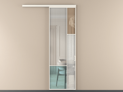 Алюминевая перегородка vd1_8 Алюминий пудровый белый Четыре стекла. Цвет Алюминий пудровый белый. Материал Алюминий в эмали. Коллекция Перегородка Mosaic вдоль стены одностворчатая. Картинка.