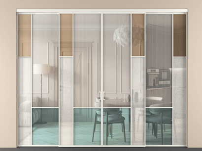 Алюминевая перегородка vnt4_6 Алюминий светло-серый Четыре стекла. Цвет Алюминий светло-серый. Материал Алюминий в эмали. Коллекция Перегородка Mosaic внутри проёма четырёхстворчатая. Картинка.