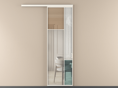 Алюминевая перегородка vd1_7 Алюминий пудровый белый Четыре стекла. Цвет Алюминий пудровый белый. Материал Алюминий в эмали. Коллекция Перегородка Mosaic вдоль стены одностворчатая. Картинка.