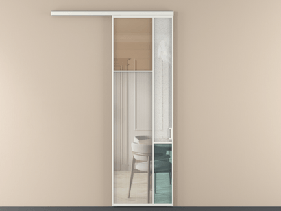 Алюминевая перегородка vd1_7 Алюминий светло-серый Четыре стекла. Цвет Алюминий светло-серый. Материал Алюминий в эмали. Коллекция Перегородка Mosaic вдоль стены одностворчатая. Картинка.