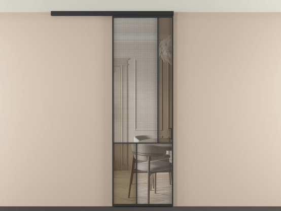 Алюминевая перегородка vdp1_1 ЧЕР. Цвет Алюминий Черный. Материал Алюминий. Коллекция Перегородка Mosaic вдоль стены на потолок 1 створка. Картинка.